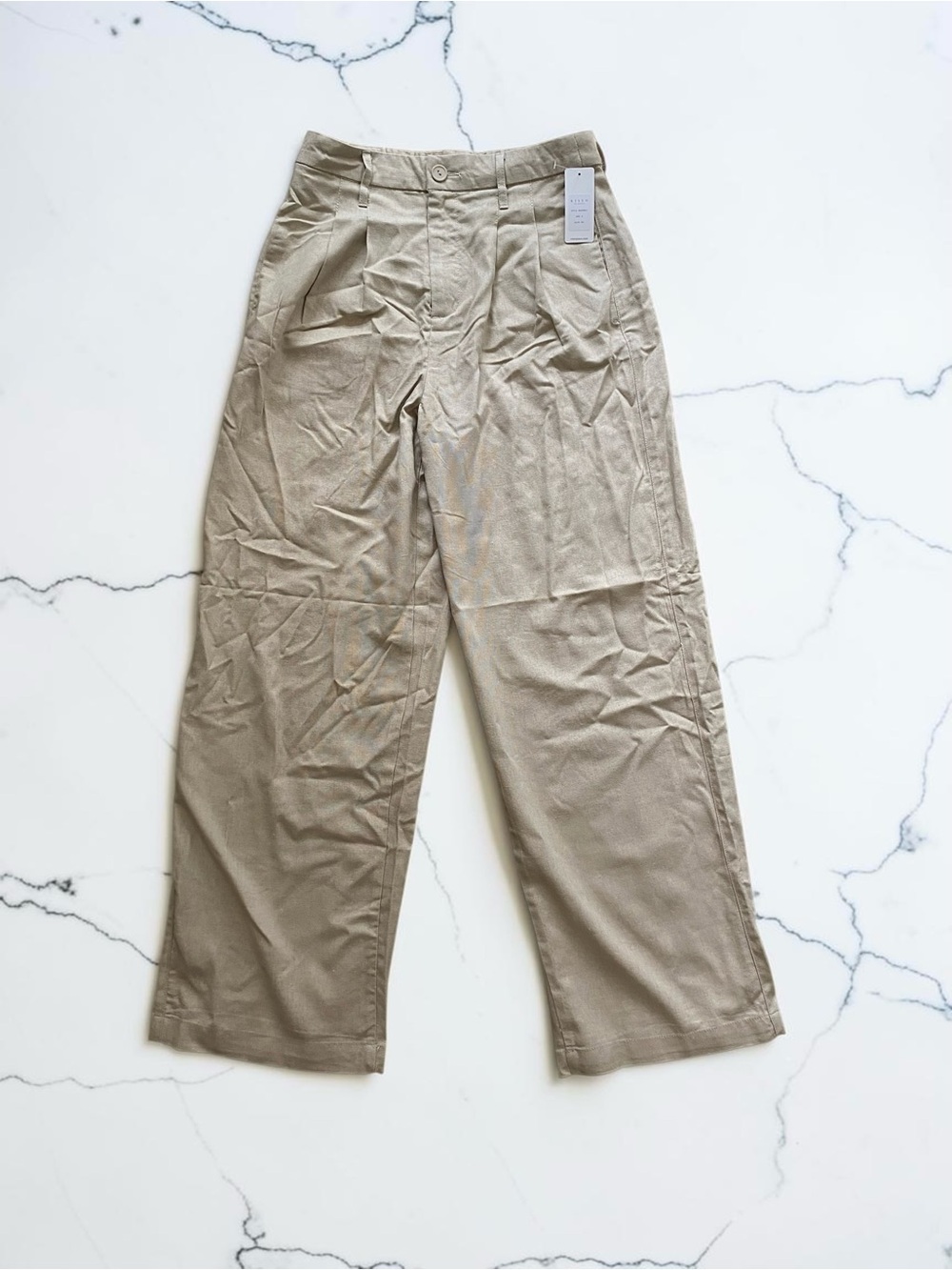 High-Rise Wide-Leg Linen Pants in Light Khaki